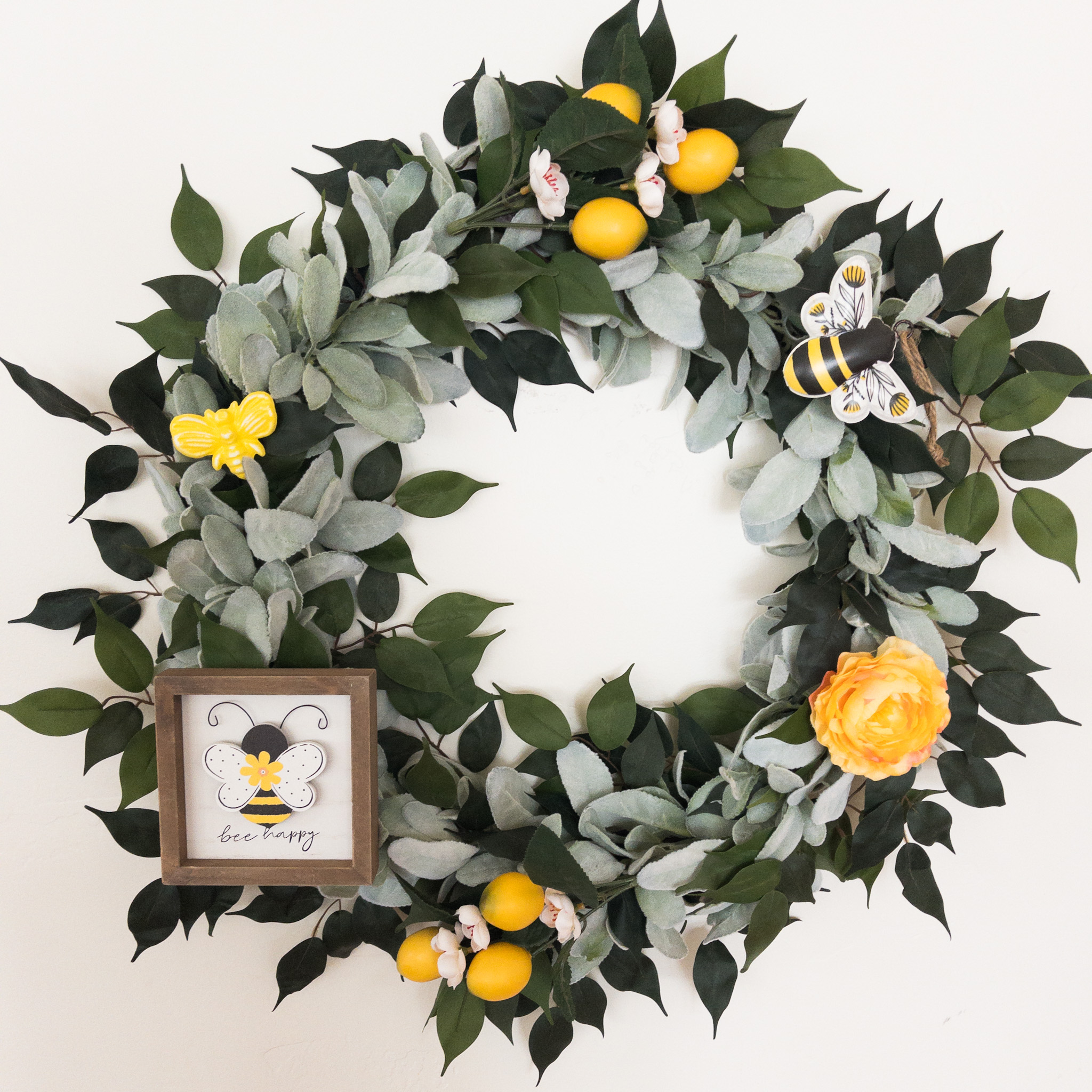 Buy: Bee Happy Lemon Wreath Spring Summer Art Everyday