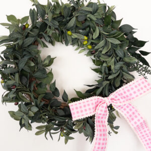 Luxe Pink Gingham Bow with Pom Pom Edging