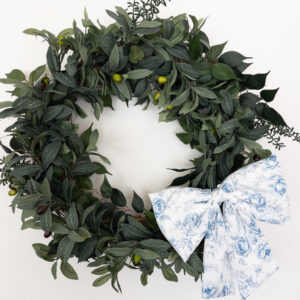 Blue and White Floral Fabric Bow