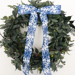 2.5" wide White and Blue Floral Bow