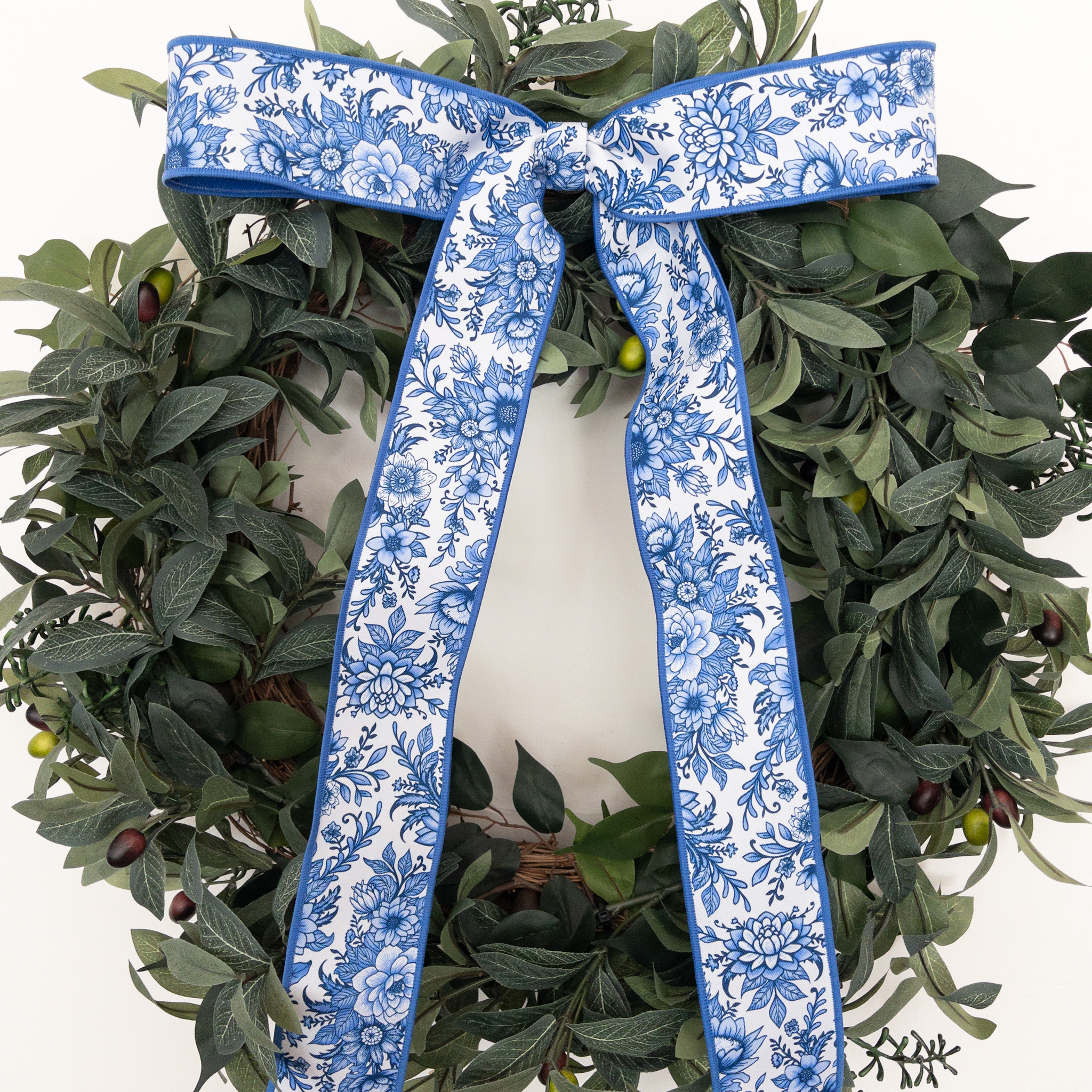 Blue Floral Luxe Dupioni Bow - Image 2