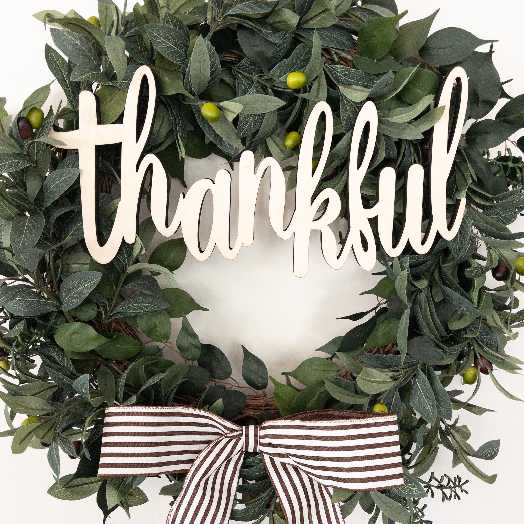 Thankful Wood Lettering with Bow (Made for 24" wreath base) - Image 3