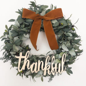 Thankful Wood Lettering with Bow (Made for 24" wreath base)