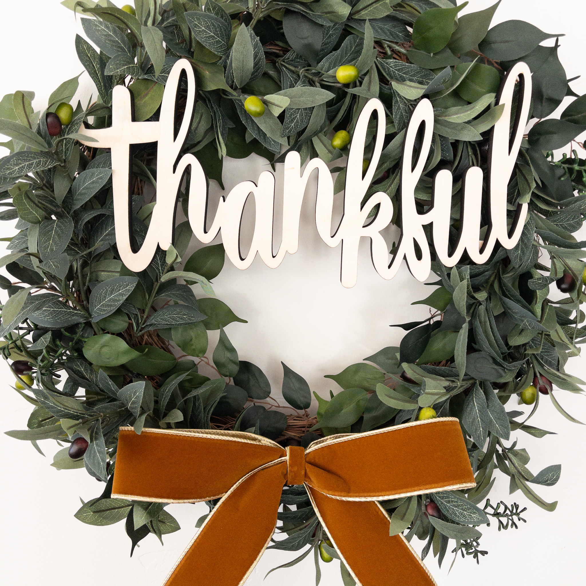 Thankful Wood Lettering with Bow (Made for 24" wreath base) - Image 2